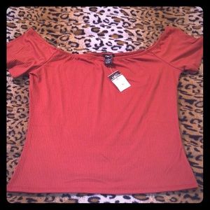 Burnt orange ribbed off the shoulder XL shirt